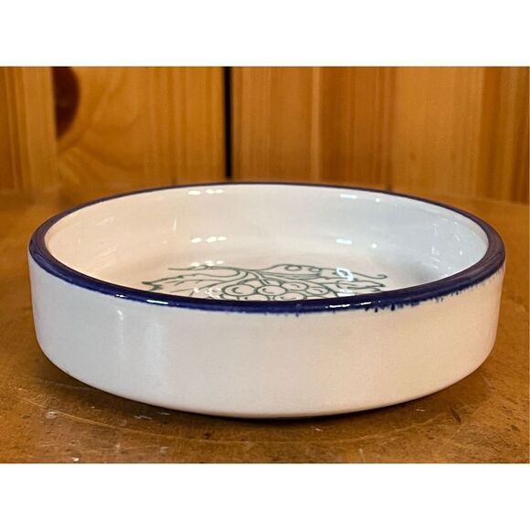 Vintage Italian Pottery Grapes Leaves Blue Green Coaster Jewelry Holder - Picture 4 of 6